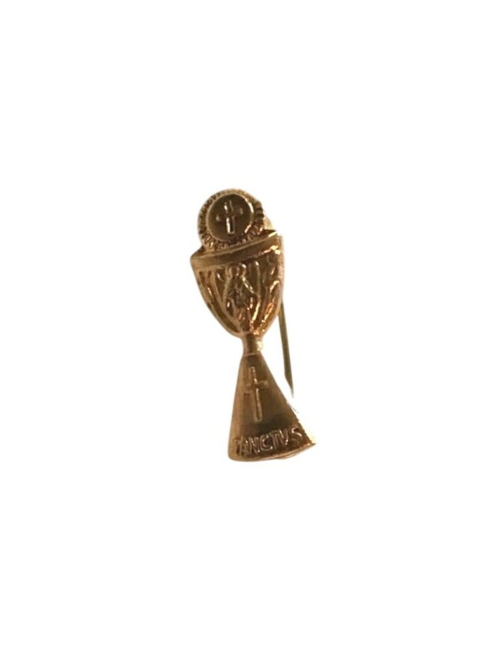 Gold Catholic Chalice "Sanctus" Pin Brooch